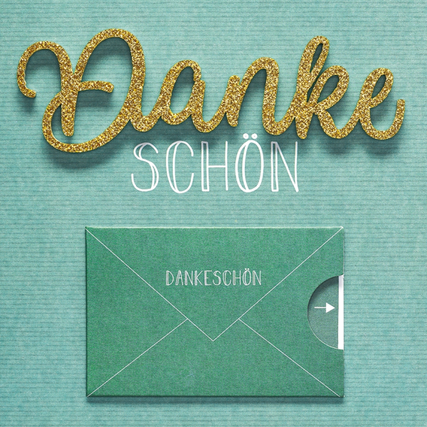 Danke Lettering quadratische Glückwunschkarte mit Minikuvert und Umschlag Dankeschön türkis