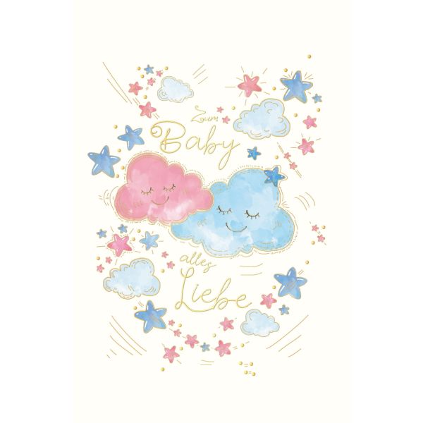 Geburt Baby Glückwunschkarte mit Umschlag Skorpion`s Art Wolken Sterne Alles Liebe