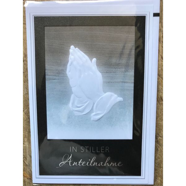 Trauerkarte - Beileidskarte - Betende Hände - Beileidskarte im Format 11,5 x 17 cm mit Umschlag
