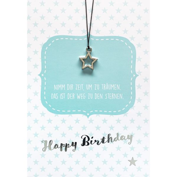 Geburtstag Glückwunschkarte mit Umschlag und Glücksarmband Little Things Happy Birthday Sternanhänger und Spruch