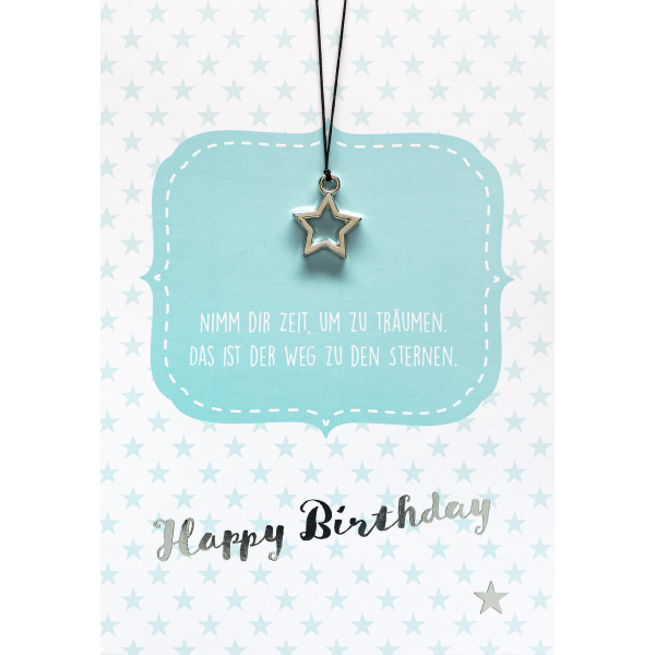Geburtstag Glückwunschkarte mit Umschlag und Glücksarmband Little Things Happy Birthday Sternanhänger und Spruch