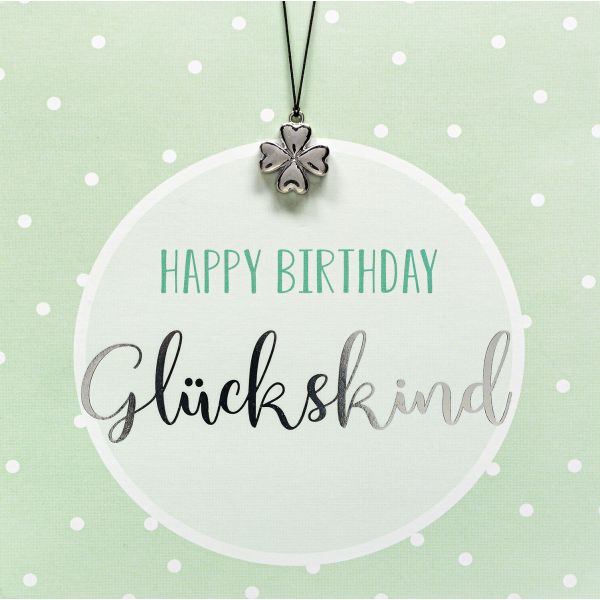 Geburtstag quadratische Glückwunschkarte mit Umschlag und Glücksarmband Little Things Happy Birthday Glückskind Kleeblattanhänger