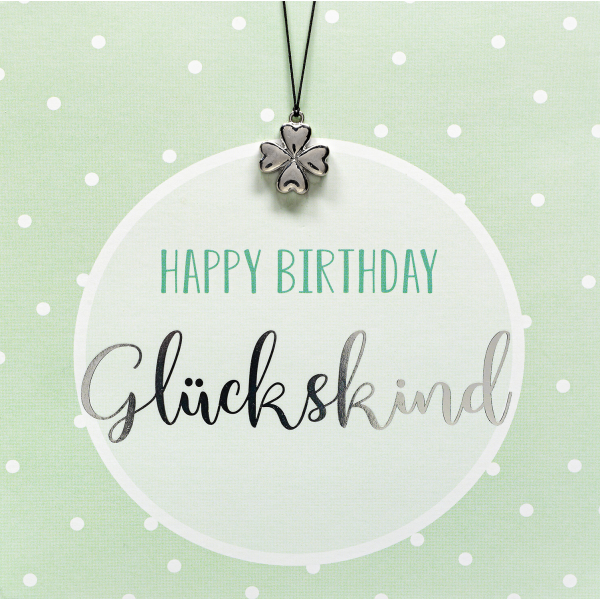 Geburtstag quadratische Glückwunschkarte mit Umschlag und Glücksarmband Little Things Happy Birthday Glückskind Kleeblattanhänger