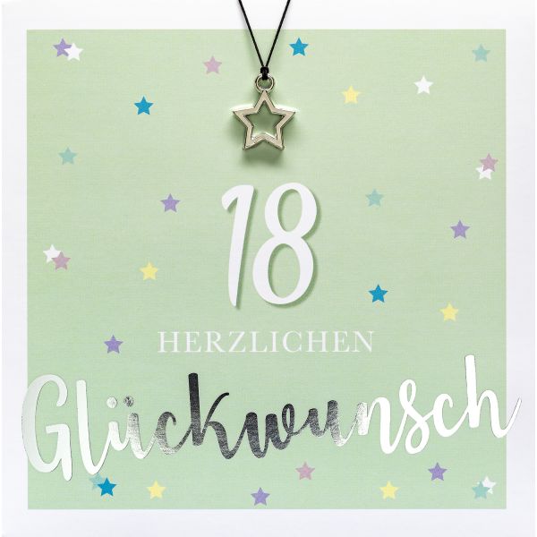 18. Geburtstag Volljährigkeit Stern Little Things quadratische Glückwunschkarte mit Umschlag und Glücksarmband