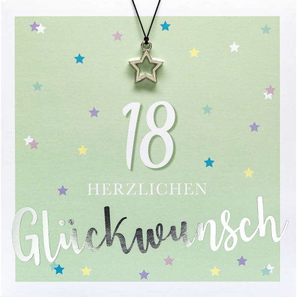 18. Geburtstag Volljährigkeit Stern Little Things quadratische Glückwunschkarte mit Umschlag und Glücksarmband