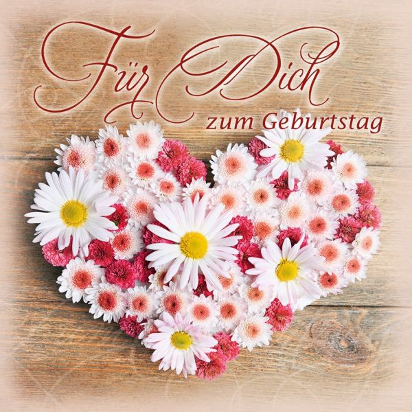 Geburtstag quadratische Glückwunschkarte mit Umschlag Romantica Für Dich zum Geburtstag Herz aus Blumen