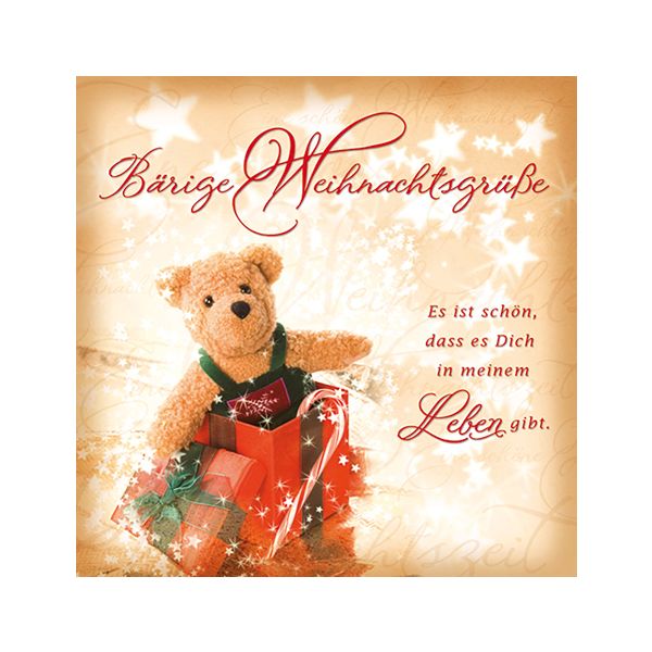 Weihnachten Romantica quadratische Glückwunschkarte mit Umschlag Teddybär mit Geschenken