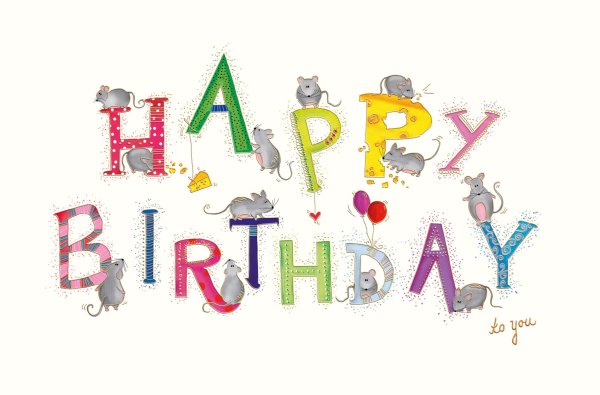 Geburtstag Skorpions Art - Glückwunschkarte im Format 11,5 x 17 cm mit Umschlag - Schriftkarte, Happy Birthday mit Mäusen - mit Goldfolie
