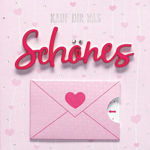 Allgemeine Wünsche Kauf dir was schönes Lettering surprise quadratische Glückwunschkarte mit Minikuvert und Umschlag