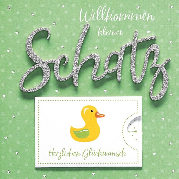 Geburt Baby Freudiges Ereignis Lettering quadratische Glückwunschkarte mit Minikuvert und Umschlag Willkommen kleiner Schatz