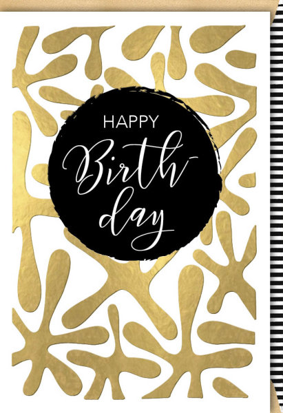 Geburtstag - Glückwunschkarte im Format 11,5 x 17 cm mit Umschlag - Happy Birthday auf schwarzem Kreis - Verlag Dominique