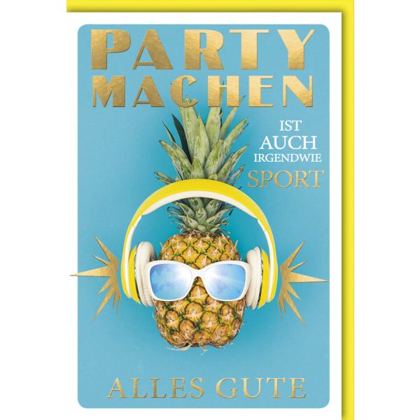 Geburtstag Glückwunschkarte mit Umschlag Ananas mit Kopfhörer