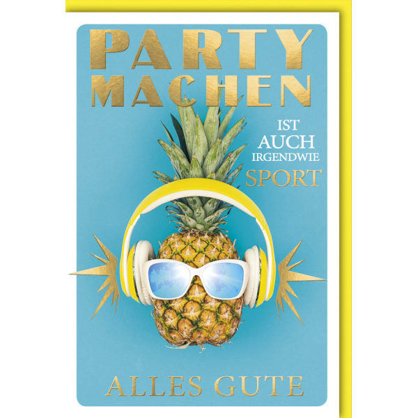 Geburtstag Glückwunschkarte mit Umschlag Ananas mit Kopfhörer