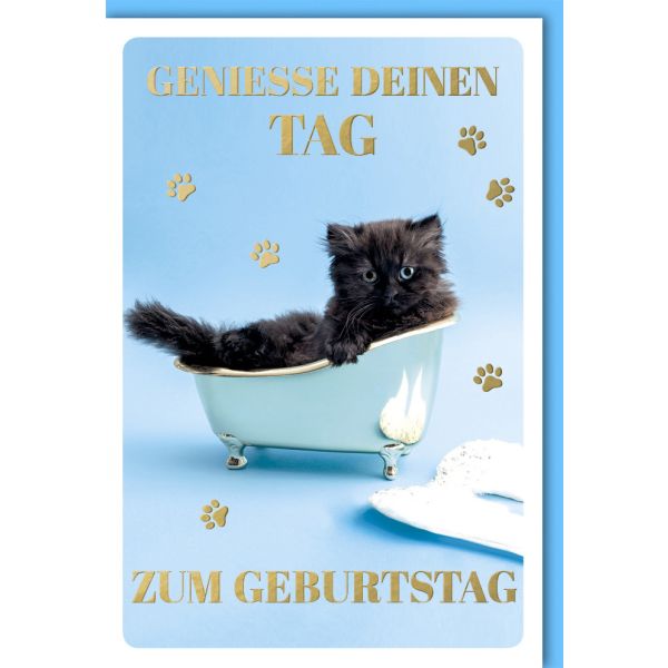 Geburtstag Glückwunschkarte mit Umschlag Kätzchen in Badewanne