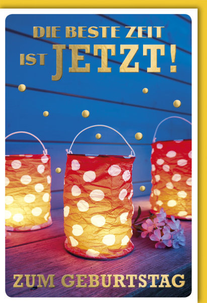 Geburtstag - Glückwunschkarte im Format 11,5 x 17 cm mit Umschlag - Drei Lampionstehlichter - Verlag Dominique