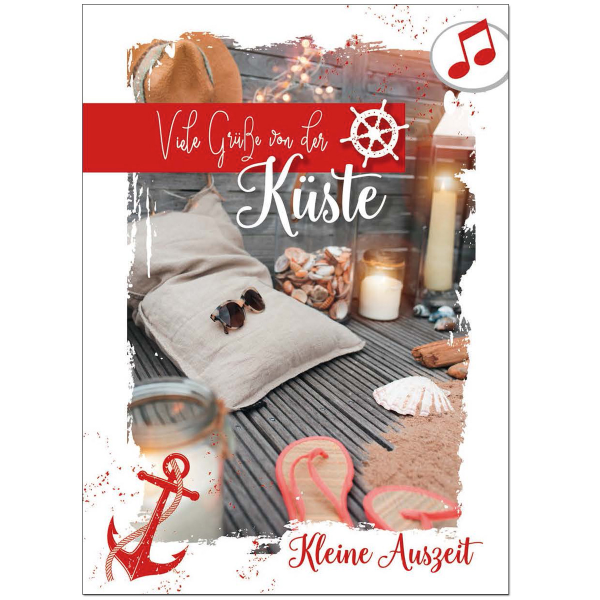 Allgemeine Wünsche - Soundkarte A5 im Format 14,8 x 21 cm - „Viele Grüße von der Küste – kleine Auszeit“