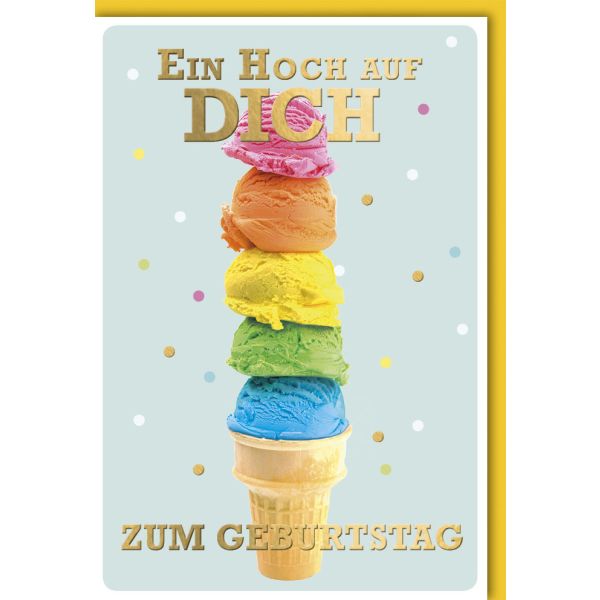Geburtstag Glückwunschkarte mit Umschlag unte Eiskugeln in Waffel