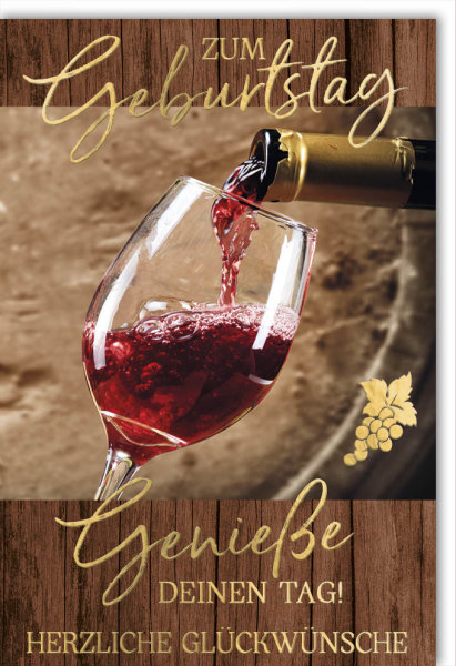 Geburtstag - Glückwunschkarte im Format 11,5 x 17 cm mit Umschlag - Weinglas mit Rotwein gefüllt - Verlag Dominique