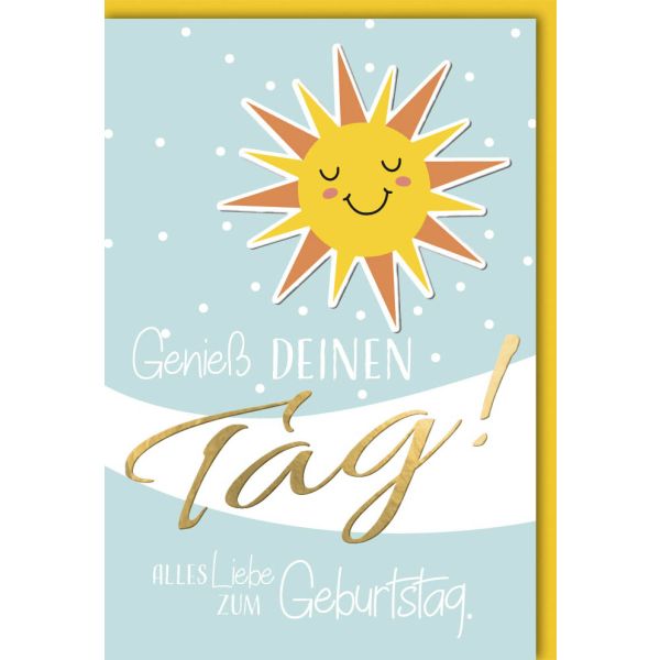 Geburtstag Glückwunschkarte mit Umschlag Sonne auf hellblauem Hintergrund