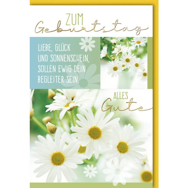 Geburtstag Glückwunschkarte mit Umschlag Margeriten weiss mit Text