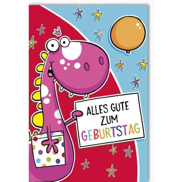Geburtstag Glückwunschkarte mit Umschlag Dino mit Sternen