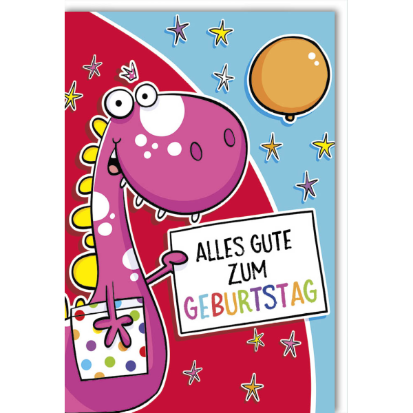 Geburtstag Glückwunschkarte mit Umschlag Dino mit Sternen