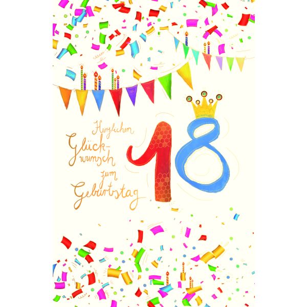 Zahlengeburtstag 18 Jahre Skorpions Art Glückwunschkarten mit Goldfolie und Blindprägung, Naturkarton Konfetti mit Girlande