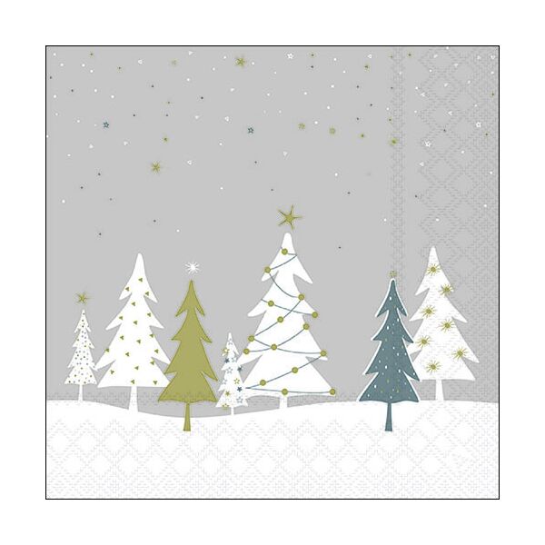 Weihnachten Servietten Lunch Napkin Lunch Format: 33 x 33 cm 3-lagig 20 Servietten Midnight Trees Grey