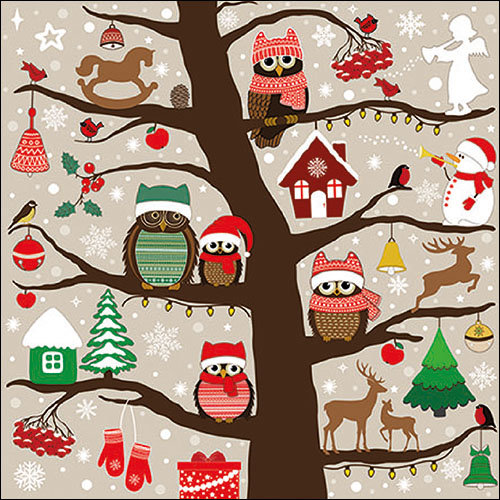 Weihnachten – Servietten Lunch – Napkin Lunch – Format: 33 x 33 cm – 3-lagig – 20 Servietten pro Packung – Christmas Owls FSC Mix   33x33cmSeite97