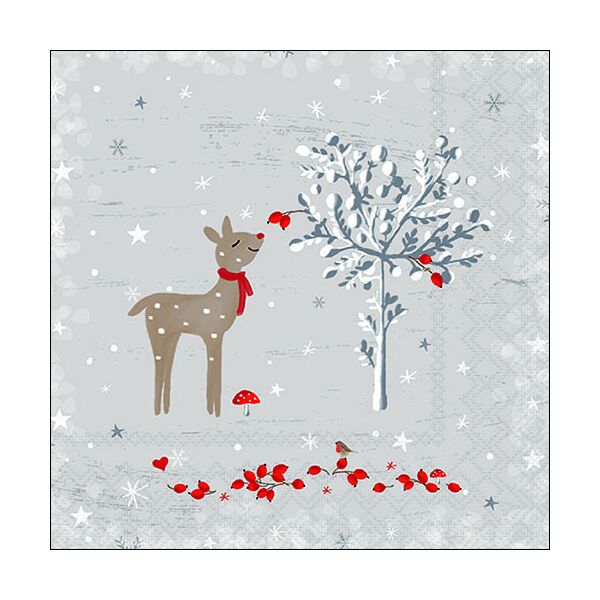 A Weihnachten Servietten Lunch 33 x 33 cm 3-lagig 20 Servietten Sniffing Deer Reh im Schnee