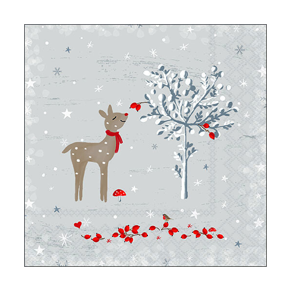 A Weihnachten Servietten Lunch 33 x 33 cm 3-lagig 20 Servietten Sniffing Deer Reh im Schnee