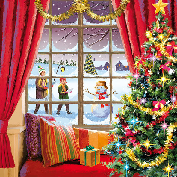 Weihnachten – Servietten Lunch – Napkin Lunch – Format: 33 x 33 cm – 3-lagig – 20 Servietten pro Packung – Christmas Window - Blick aus dem Wohnzimmer