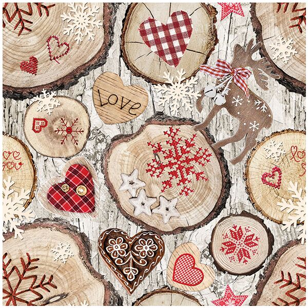 Weihnachten Servietten 33 x 33 cm Holzdekoration 20 Servietten pro Packung