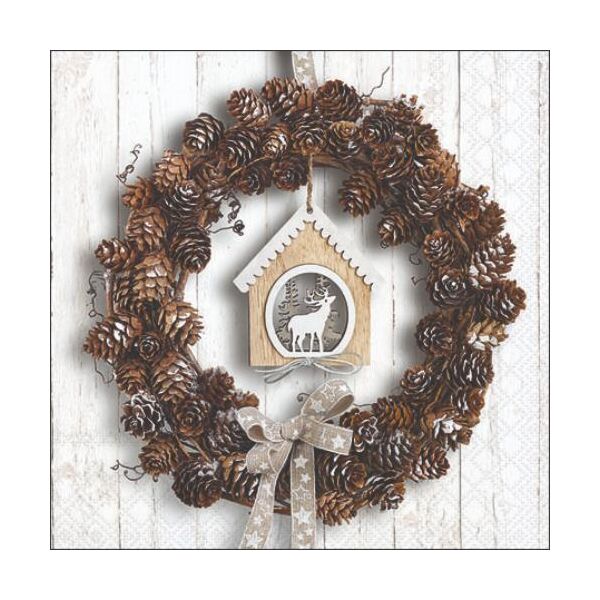 Weihnachten Cocktail Servietten 25 x 25 cm 3-lagig 15 Servietten Pine Cone Wreath Tannenzapfenkranz