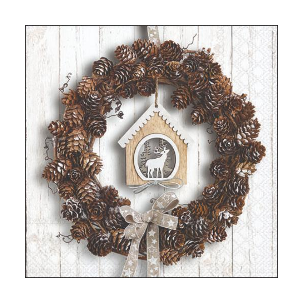 Weihnachten Cocktail Servietten 25 x 25 cm 3-lagig 15 Servietten Pine Cone Wreath Tannenzapfenkranz