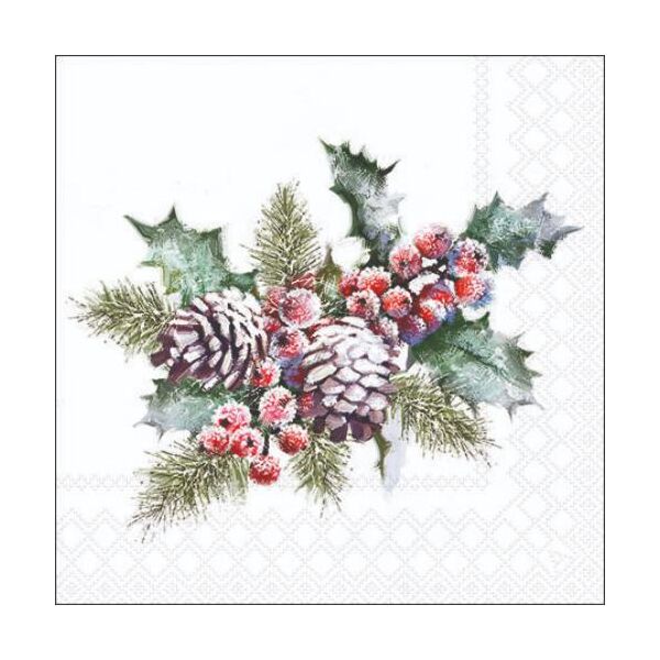 A Weihnachten Cocktail Servietten 25 x 25 cm 3-lagig 15 Servietten Holly And Berries