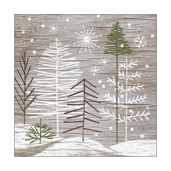 Weihnachten Cocktail Servietten 25 x 25 cm 3-lagig 15 Servietten Trees On Wood Bäume auf Holz