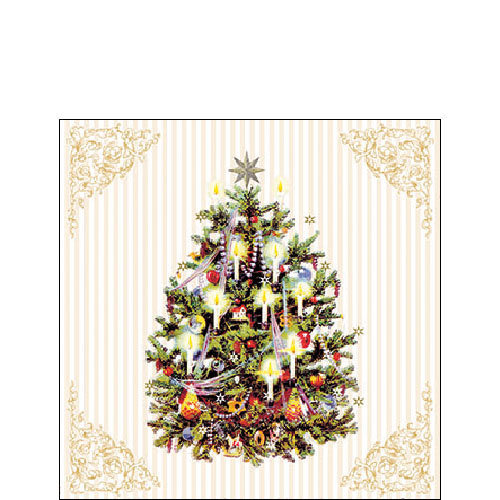 Weihnachten - Cocktail Servietten 25 x 25 cm – 3-lagig – 15 Servietten pro Packung – X-Mas Tree Cream FSC Mix - Weihnachtsbaum
