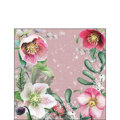 Weihnachten - Cocktail Servietten 25 x 25 cm – 3-lagig – 15 Servietten pro Packung – Helleborus Orientalis Rose FSC Mix - Blumen rose