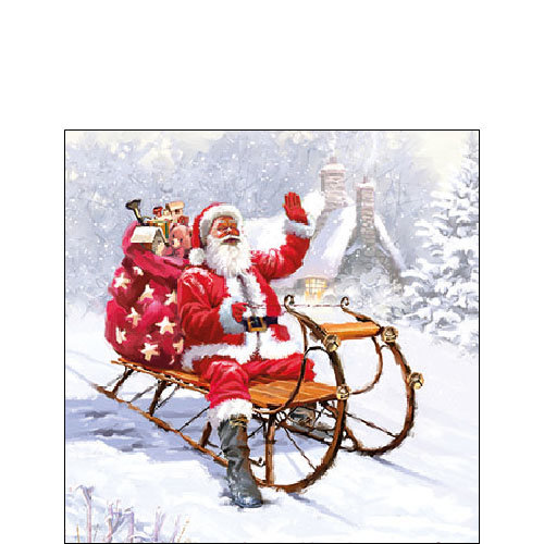 Weihnachten - Cocktail Servietten 25 x 25 cm – 3-lagig – 15 Servietten pro Packung –  Santa On Sledge FSC Mix - Weihnachtsmann auf schlitten