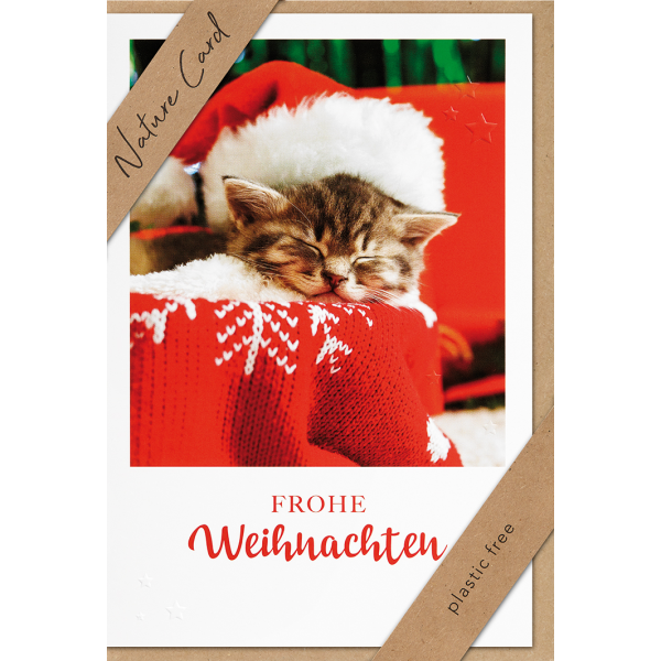 Weihnachten - Nature Cards Handmade - Glückwunschkarte im Format 11,5 x 17 cm mit Briefumschlag – Kätzechen