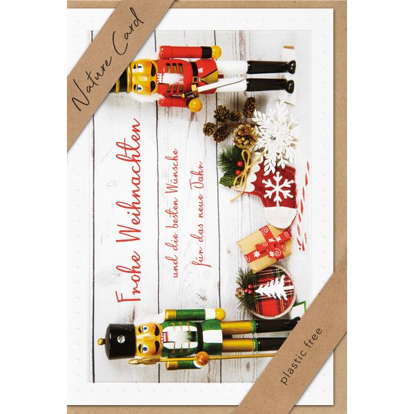 A Weihnachten - Nature Cards Handmade - Glückwunschkarte im Format 11,5 x 17 cm mit Briefumschlag – Nussknacker