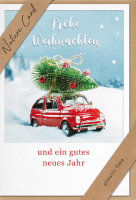 Weihnachten - Nature Cards Handmade - Glückwunschkarte im Format 11,5 x 17 cm mit Briefumschlag - Auto mit Tannenbaum auf Dach
