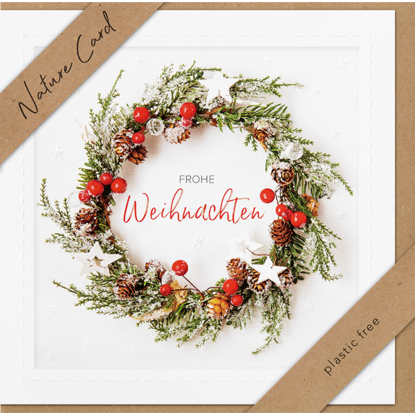 A Weihnachten - Nature Cards Handmade - Glückwunschkarte im Format 15,5  x 15,5 cm mit Briefumschlag – Mistelzweigkranz
