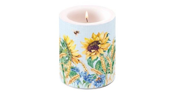A - Ambiente 19113276 - Kerzen - Ambiente Candle big - Höhe: 12 cm - Durchmesser: 10 cm - Dekokerze - Sunflower And Wheat Blue - Sonnenblume