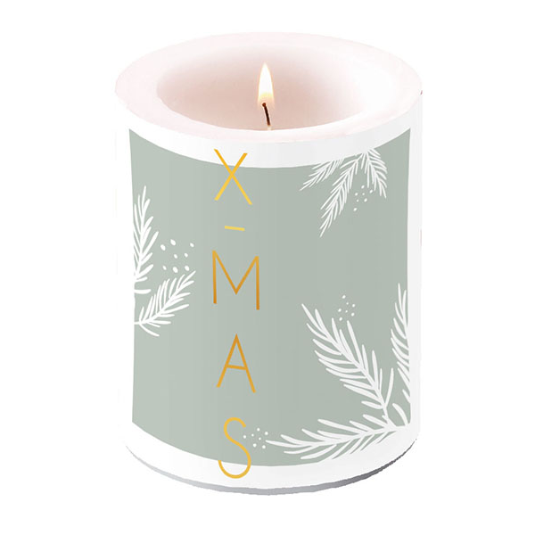 Weihnachten Kerze gross Candle Big Format: Ø 12 cm x 10 cm  X-Mas Green grün-grau