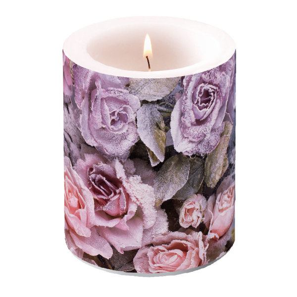 Ambiente 39115270 - Weihnachten - Kerze groß - Winter Roses - Weihnachtsrosen - Candle big - Höhe: 12 cm - Durchmesser: 10 cm - Dekokerze