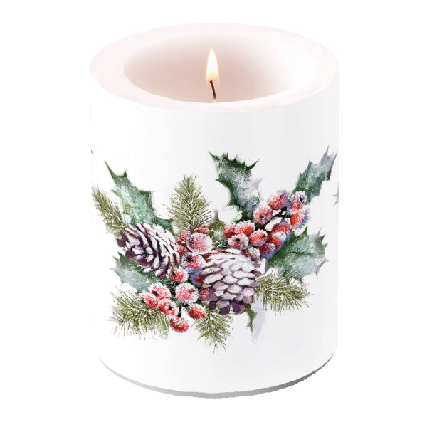 Weihnachten – Kerze gross – Candle Big – Format: Ø 12 cm x 10 cm – Brenndauer: 75 Std. - 1 Kerze pro Packung - Candle Big Holly And Berries