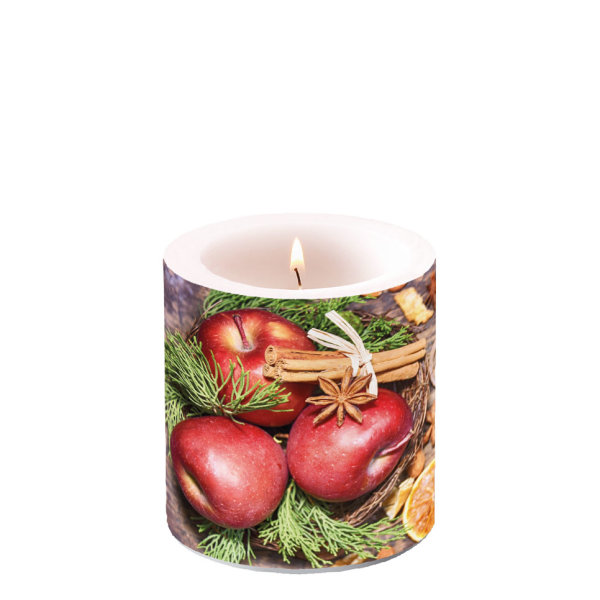 Weihnachten – Kerze klein – Candle small – Format: Ø 7,5 cm x 9 cm – Brenndauer: 35 Std. - 1 Kerze pro Packung – Candle Small Winter Apples - Apfel