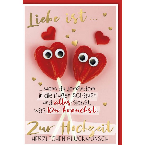 Hochzeitskarten Vermählung Glückwunschkarte mit Umschlag Lollies Liebe ist... Zur Hochzeit Herzlichen Glückwunsch